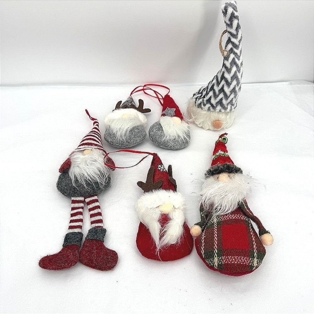Christmas Gnome Ornaments Red Grey‎ Plaid Striped Reindeer Holiday Set of 6